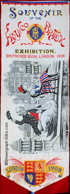 Bookmark with title words, and image of man riding a swan and woman sat on a chair