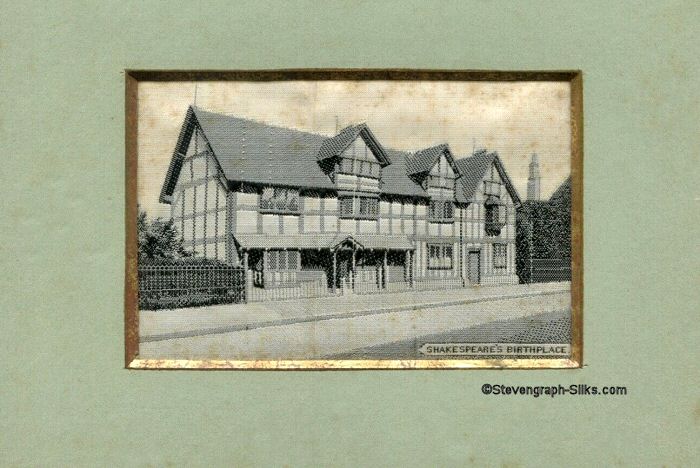 Picture of Shakespeare's birthplace, with title woven in lower right hand corner