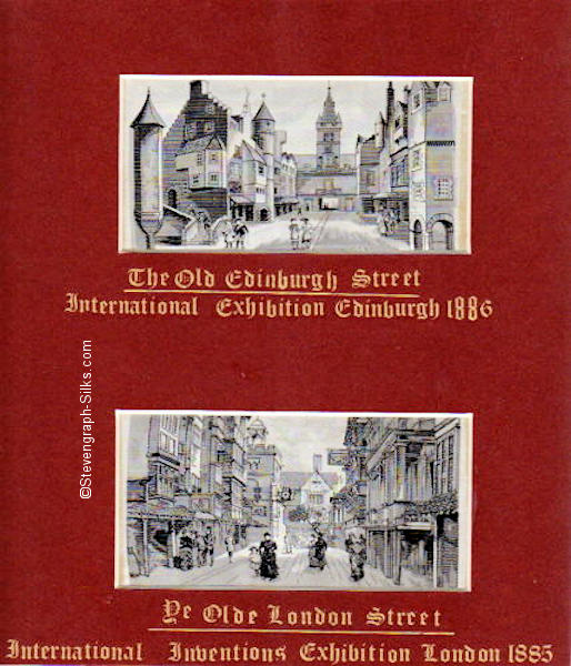 Two silk pictures in one frame, with the titles, 'The Old Edinburgh Street' and 'Ye Olde London Street' printed below each silk