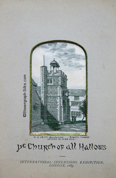 black and white image of Ye Church of All Hallows at the London International Inventions Exhibition, 1885