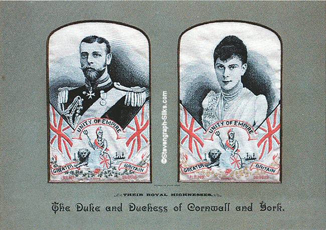 Portraits of Their Royal Highnesses, The Duke and Duchess of Cornwall and York (future George V & Mary), on same card mount