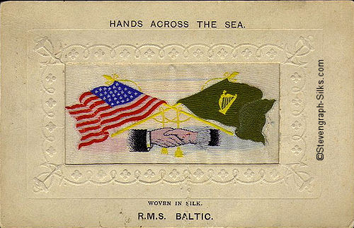 STEVENS woven image of USA and Irish flags, mounted in a GRANT postcard mount