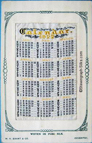 woven calendar for 1922 with Grant name
