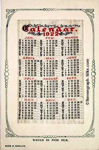 woven calendar for 1922 but with no Grant name