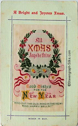 printed title at top of card, and silk with wreath and words