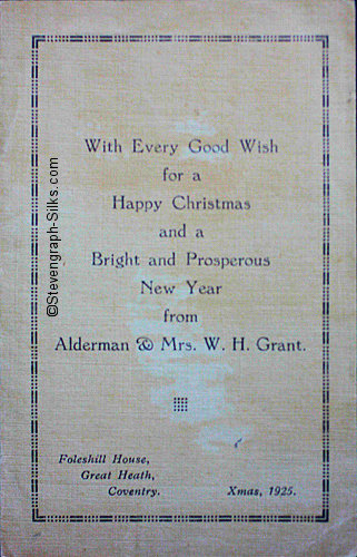 front cover of this 1925 Grant Christmas card, with Grant name printed