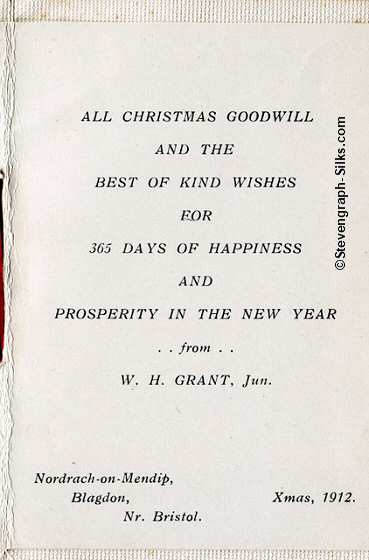 right hand inside page of this 1912 W. H. Grant Jnr Christmas card, with printed Christmas greeting