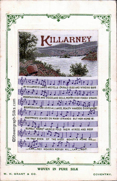 image of Lake Killarney, followed by woven words and music
