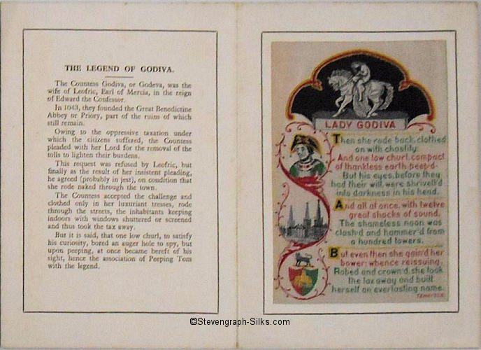 inside pages of this 1929 Grant Christmas card, with motto on one leaf and silk on the other