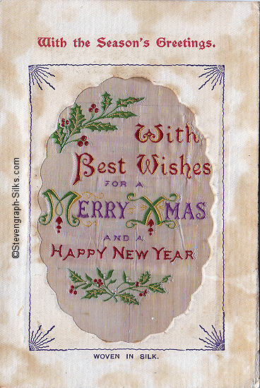 Christmas silk postcard with title words printed at the top