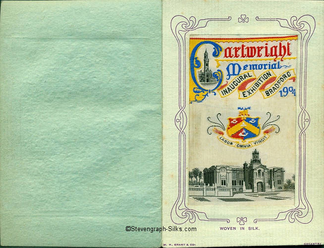 front cover of the Grant Triple Card, of the Cartwright Memorial Inaugural Exhibition Bradford 1904
