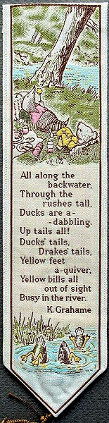 J & J Cash woven bookmark, with words of K. Grahame's Ducks Ditty poem