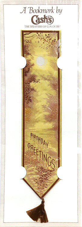 J & J Cash woven bookmark, with images of the sun on dappled lake, and title words