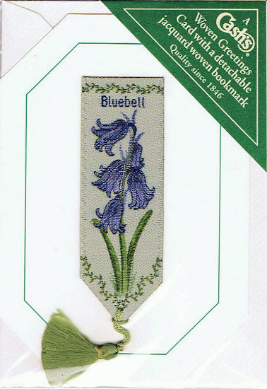Cash's greeting card, with an attached woven bookmark titled: BLUEBELL