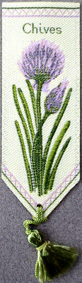 Cash's woven bookmark titled: CHIVES, normally attached to a greeting card