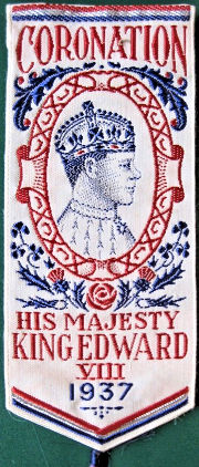 J & J Cash woven small bookmark or favour, with title words and image of King Edward VIII