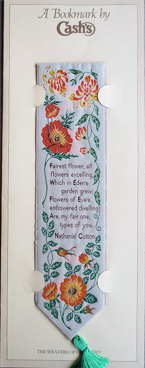 J & J Cash woven bookmark, with title words, Fairest Flower
