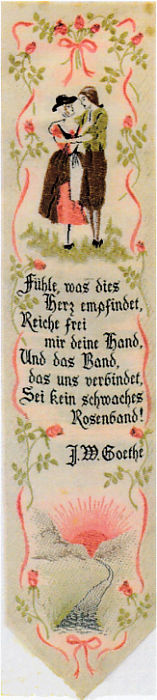 Cash's woven bookmark with woven title words in German, and words of a poem