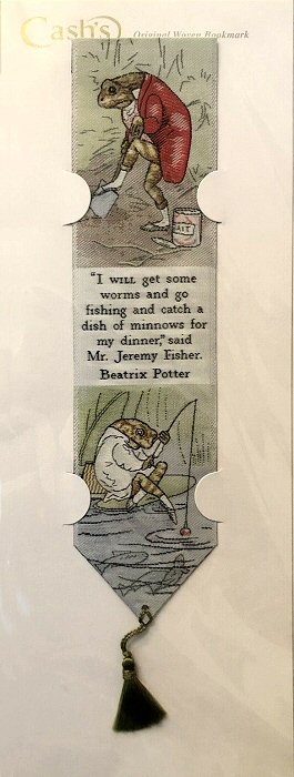 J & J Cash woven bookmark, with words from Beatrix Potter story of Jeremy Fisher