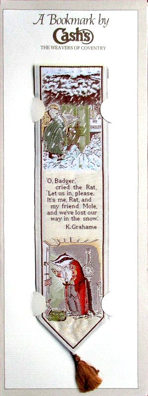 Cash's woven bookmark with words from The Wind in the Willows story