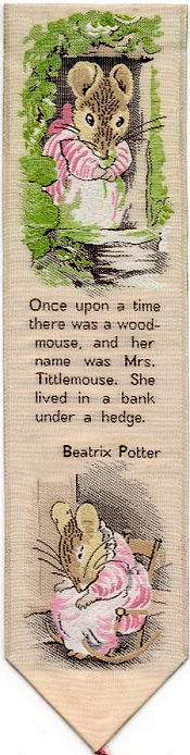 Cash's woven bookmark with words beginning: Once upon a time there was a wood-mouse