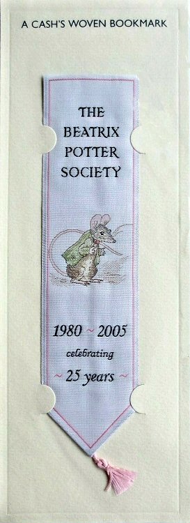 Cash's woven bookmark with title words: THE BEATRIX POTTER SOCIETY 1980 - 2005