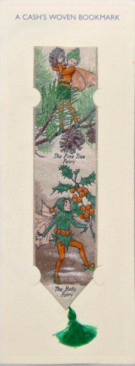 J & J Cash woven bookmark, with title words, and image of two fairies