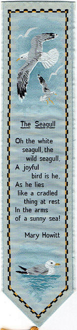 J & J Cash woven bookmark, with picture of a seagull, title words and words of a verse