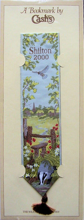 J & J Cash woven bookmark with title words and countryside view