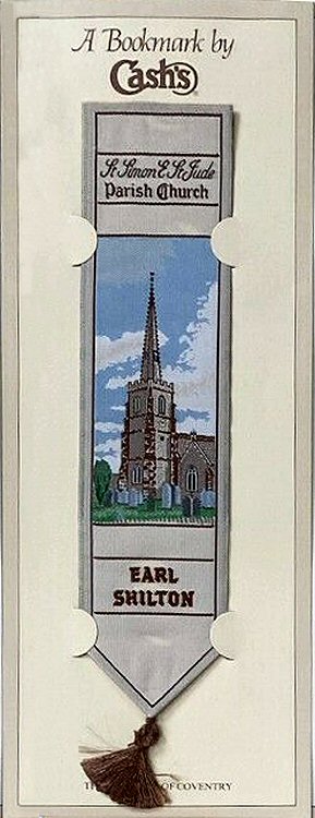 J & J Cash woven bookmark, with title words and view of the parish church