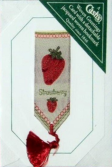 Cash's woven bookmark titled: STRAWBERRY, normally attached to a gift card
