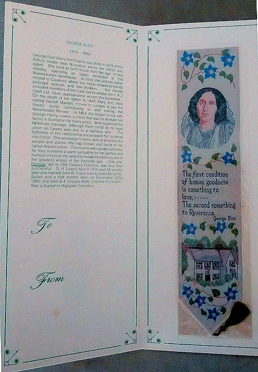 J & J Cash woven bookmark contained in a bespoke folder