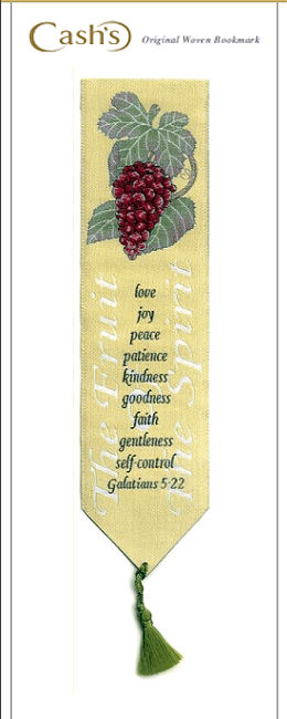 J & J Cash woven bookmark, with extract from Galatians, 5:22, from the bible