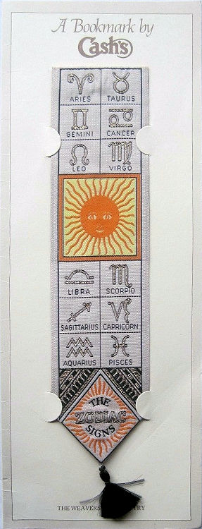 J & J Cash woven bookmark, with title words at pointed end