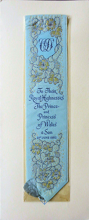 Cash's bookmark with words celebrating birth of son Prince William to Prince Charles & Princess Diana