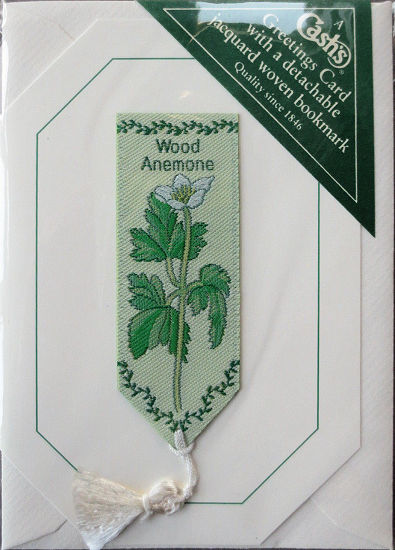Cash's greeting card, with an attached woven bookmark titled: WOOD ANEMONE