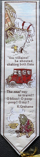 J & J Cash woven bookmark, with words from Wind In The Willows