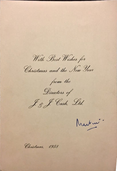 J & J Cash's 1958 own Christmas card