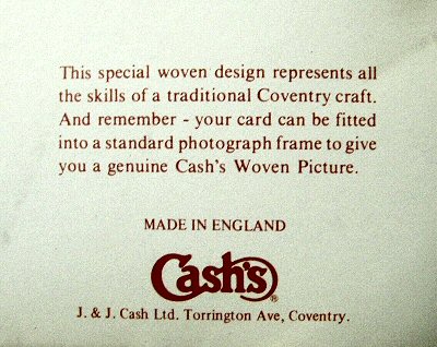 printing on the reverse of this card, with the CASH'S name