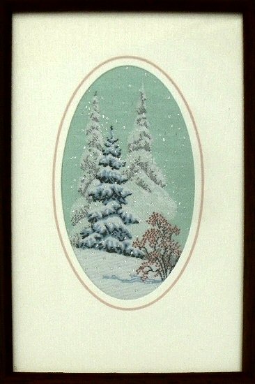 J & J Cash woven Christmas card, with no words, with image of Fir Trees