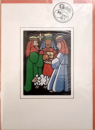 J & J Cash woven Christmas card, with no words, but image of Three Wise Men