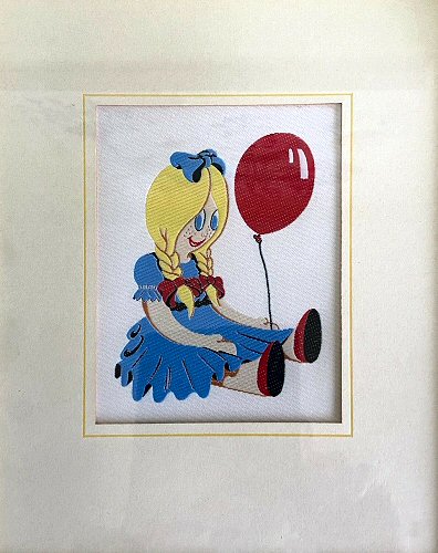 J & J Cash's greetings card with no words, just image of a Doll with red balloon