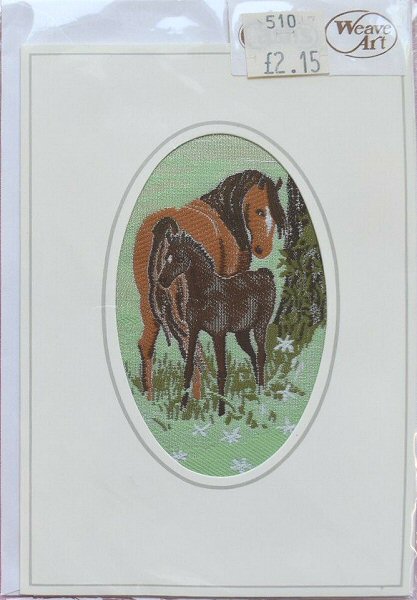 J & J Cash woven card, with no words, but picture of two ponies