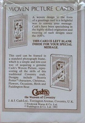 J & J Cash printed advertising page included in the cellophane wrapper behind the card