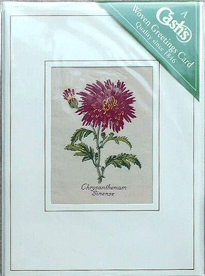 J & J Cash woven flower card, with woven title words of Chrysanthemum Sinense