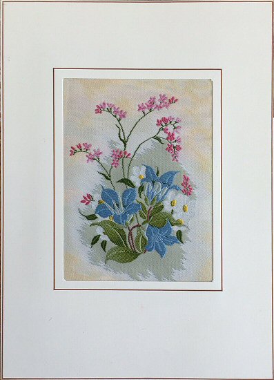 J & J Cash woven flower card, with image of Gentian flowers