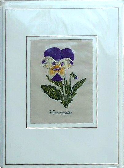 J & J Cash woven flower card, with woven title words of Viola tricolor