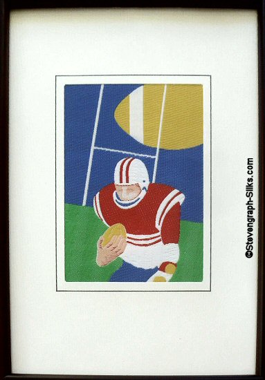 J & J Cash woven sports card, with image of an American footballer