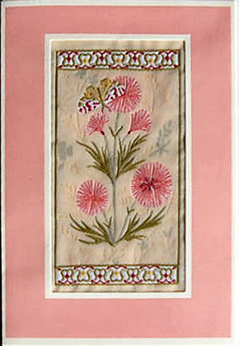 J & J Cash woven flower card, with no woven title words, just image of Unknown flowers & butterfly - version 1