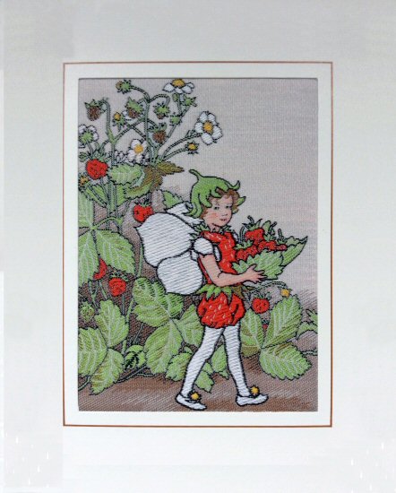 J & J Cash woven card, with no words, with image of a Strawberry Flower Fairy